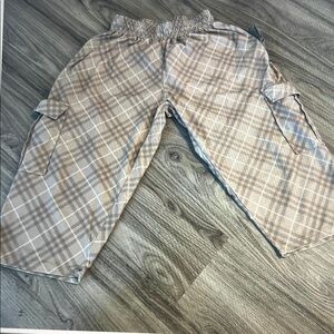 Men's Tan Plaid Cargo Shorts